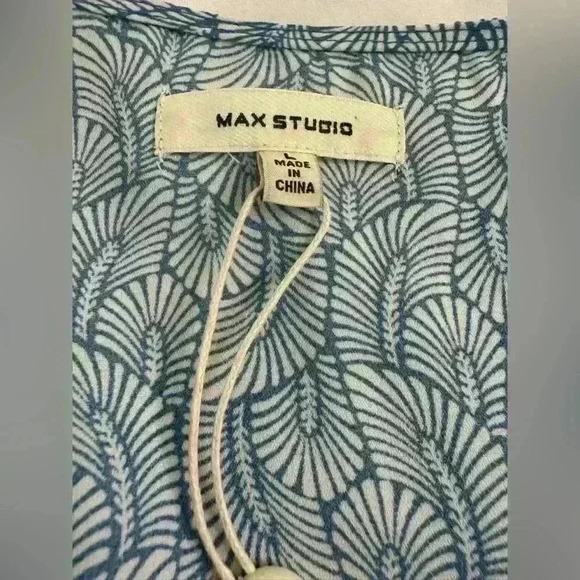 NWT Max Studio Crepe Tie Front Ruffle Sleeve Peasant Kimono Elastic Waist Blouse - Picture 6 of 10